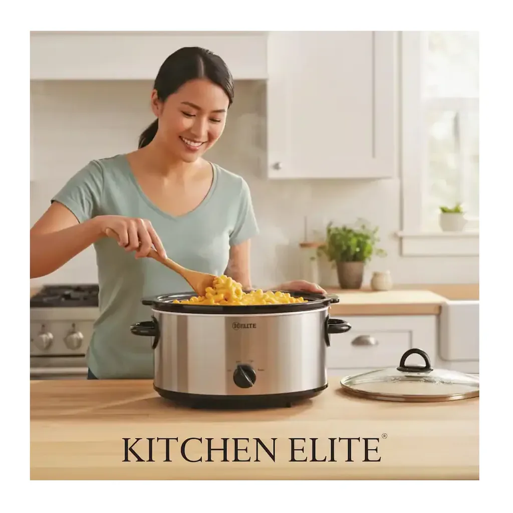Kitchen Elite - 7 Qt Slow Cooker, Stainless Steel Ceramic Crock Pot with Glass Lid - Silver – product image 5 Kitchen Elite - 7 Qt Slow Cooker, Stainless Steel Ceramic Crock Pot with Glass Lid - Silver – product view 5