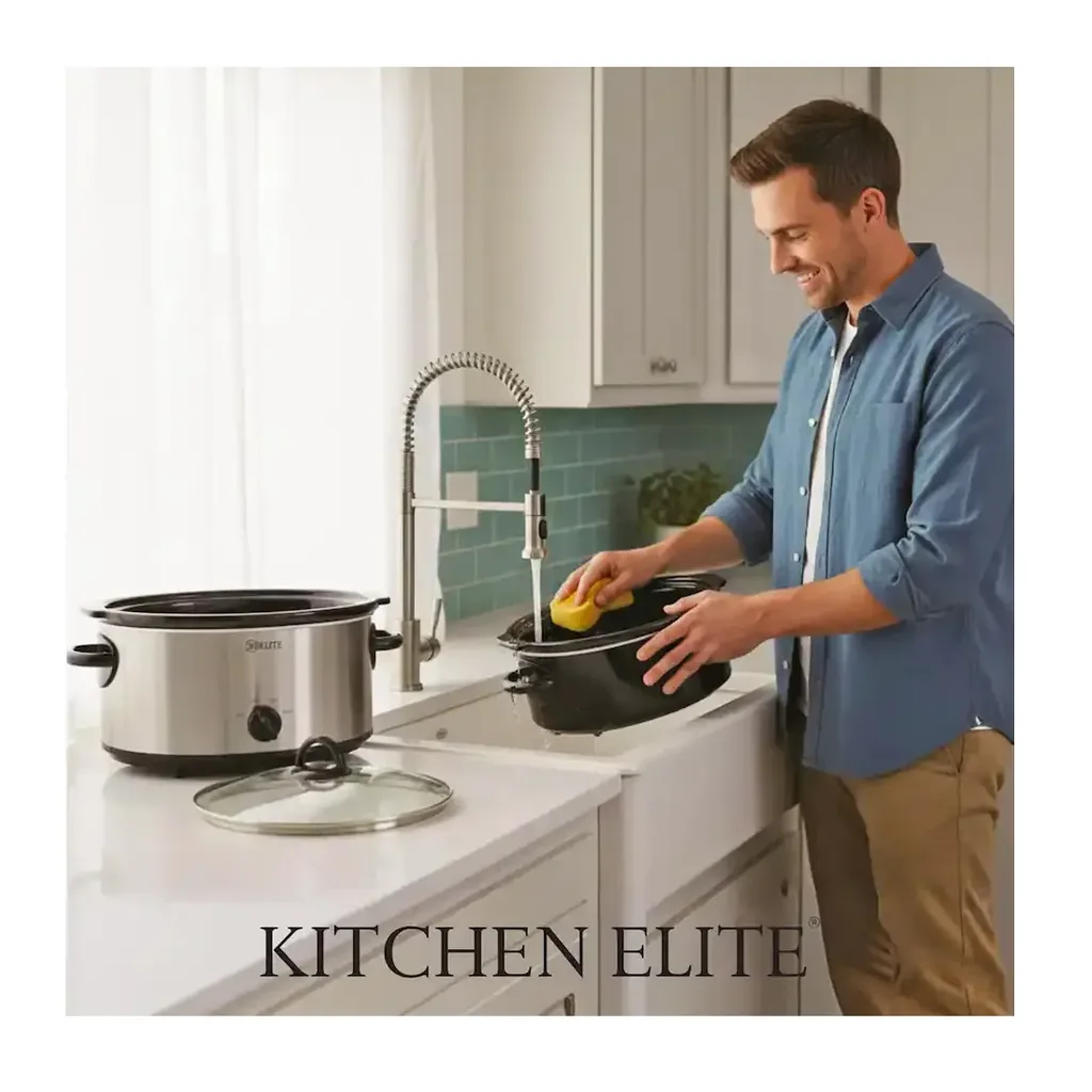 Kitchen Elite - 7 Qt Slow Cooker, Stainless Steel Ceramic Crock Pot with Glass Lid - Silver – product image 6 Kitchen Elite - 7 Qt Slow Cooker, Stainless Steel Ceramic Crock Pot with Glass Lid - Silver – product view 6