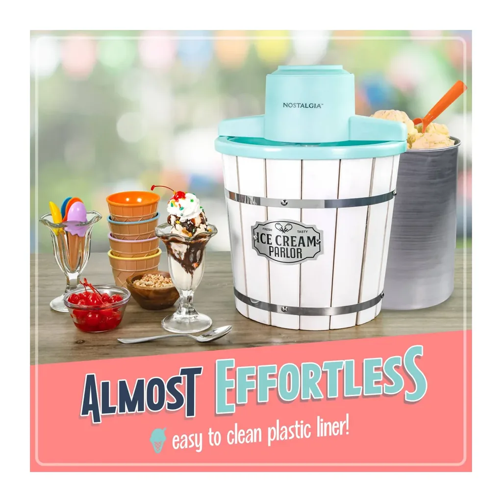 EditionSANI-Nostalgia-NWICMPRL4WHAQ-12609419-06 Nostalgia NWICMPRL4WHAQ 4-Qt. Electric Ice Cream Maker – White & Aqua