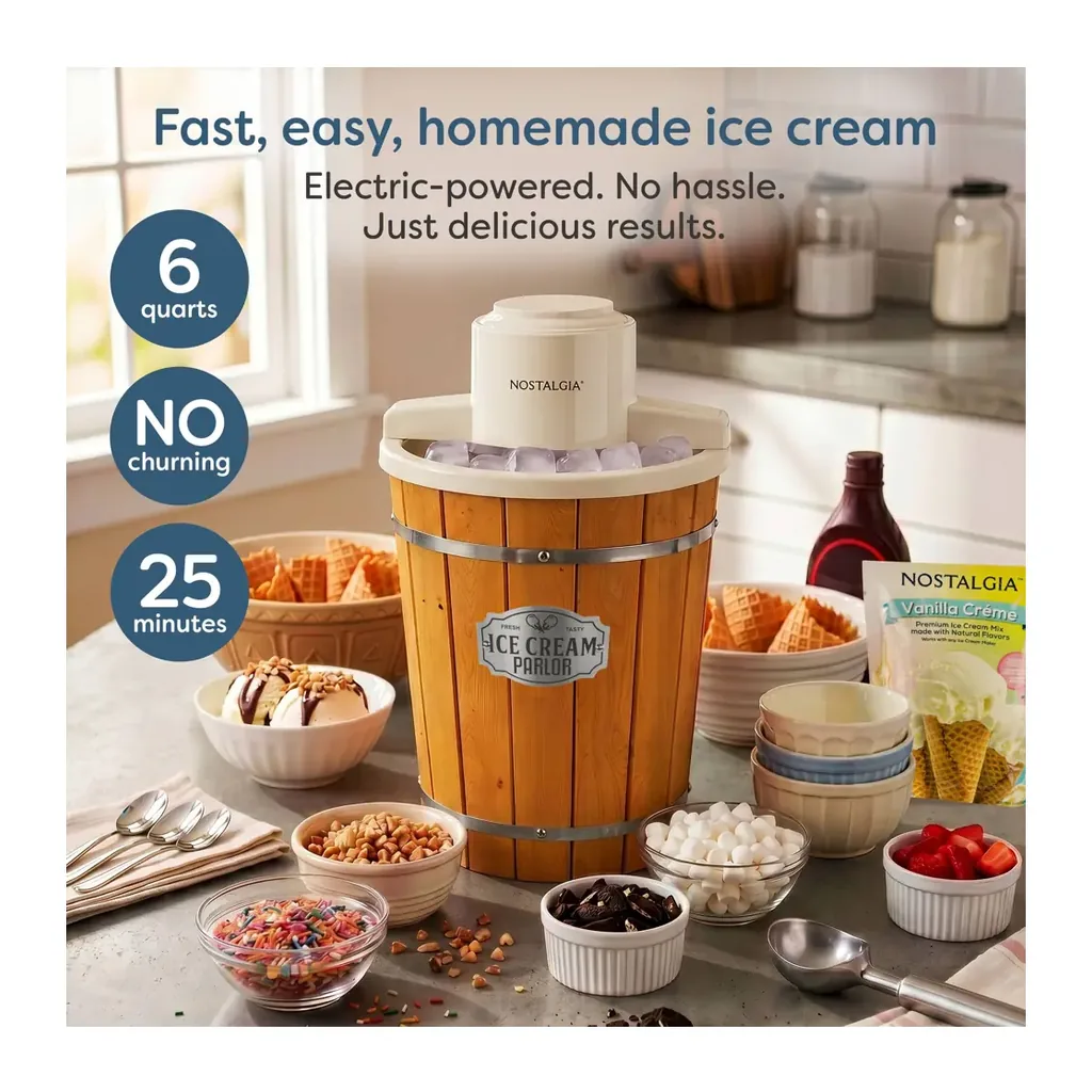 EditionSANI-Nostalgia-NWICMPRL6L-12660635-02 Nostalgia NWICMPRL6L 6-Qt. Electric Ice Cream Maker – Woodgrain