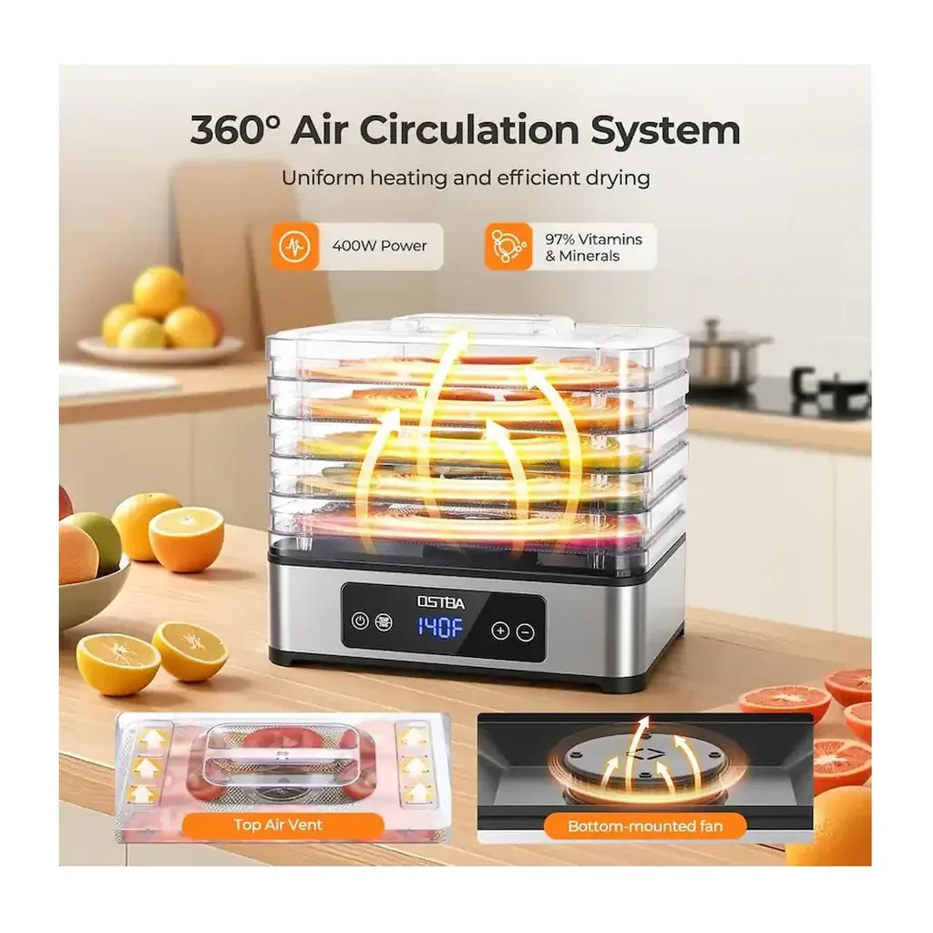 EditionSANI-OSTBA-FD-1019-Food-Dehydrator-with-5-Stainless-Steel-Trays-Silver-11151831-02 OSTBA FD-1019 Food Dehydrator with 5 Stainless Steel Trays — Silver