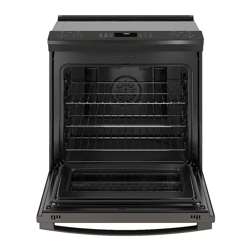 EditionSANI-PSS93BPTS-6413290-04 GE Profile PSS93BPTS - 30 in. Wide 5 Elements 5.3 Cu. Ft. Slide-In Electric True Convection Range with Self-Steam Cleaning - Black Stainless Steel