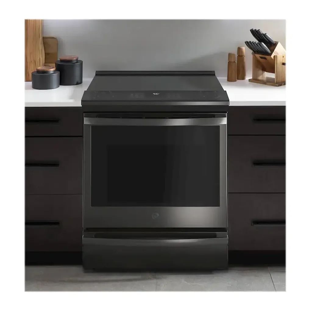 EditionSANI-PSS93BPTS-6413290-06 GE Profile PSS93BPTS - 30 in. Wide 5 Elements 5.3 Cu. Ft. Slide-In Electric True Convection Range with Self-Steam Cleaning - Black Stainless Steel