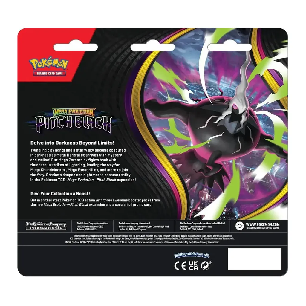 EditionSANI-Pokemon-ML-307856-02 Pokemon TCG Mega Evolution Pitch Black ME05-3PK 3-Pack Blister