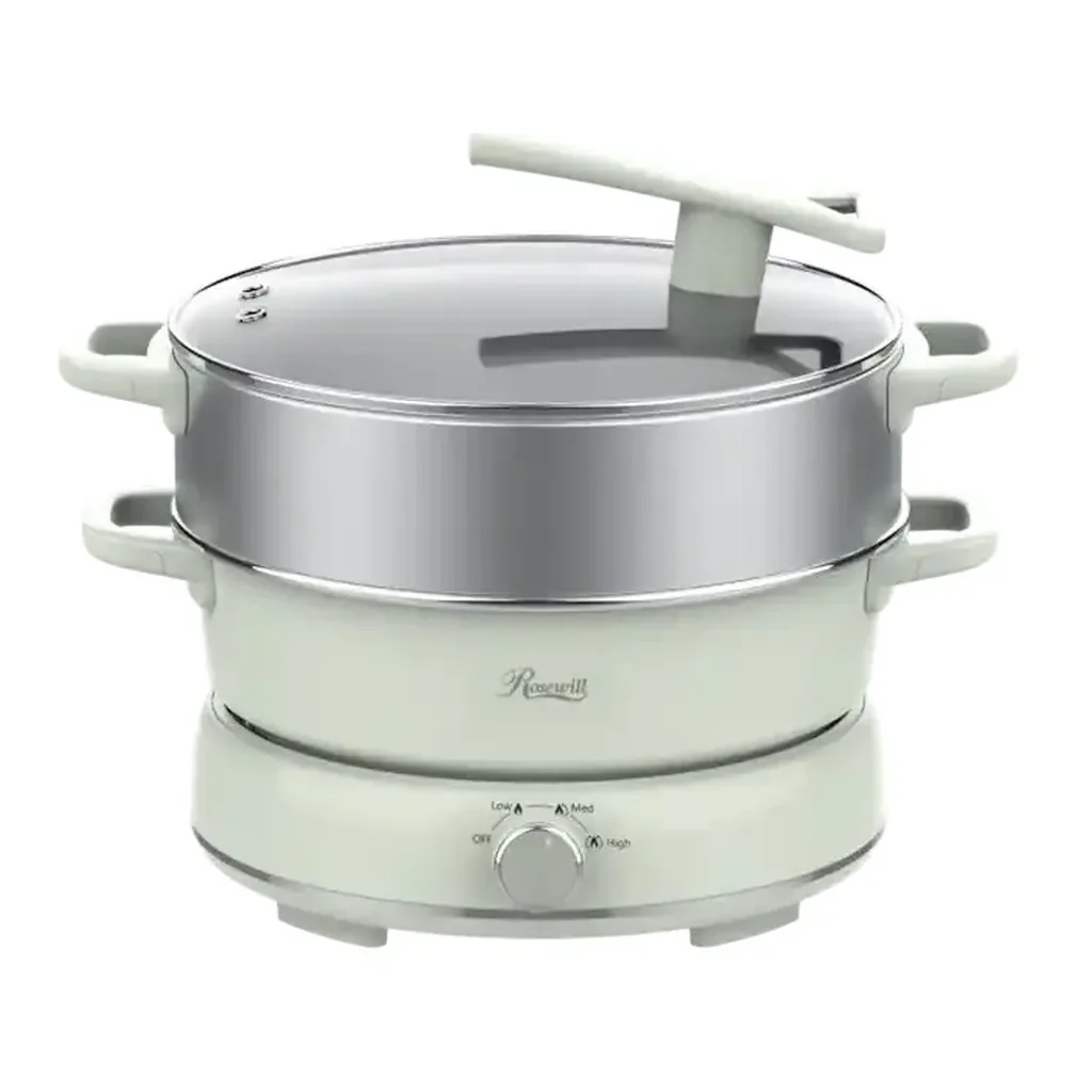 EditionSANI-RHMC-25001LG-12711896-01 Rosewill RHMC-25001LG 12.7 QT Electric Hot Pot, Split Design, 11.8" Pot, SUS Basket, 1600W, Includes Utensils - Light Green