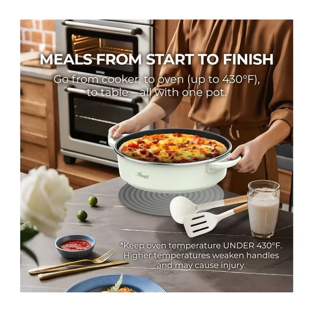 EditionSANI-RHMC-25001LG-12711896-06 Rosewill RHMC-25001LG 12.7 QT Electric Hot Pot, Split Design, 11.8" Pot, SUS Basket, 1600W, Includes Utensils - Light Green