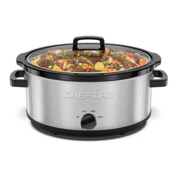Chefman - 7-Quart Family Size Electric Slow Cooker with Dishwasher-Safe Crock - Stainless Steel – product image 1 Chefman - 7-Quart Family Size Electric Slow Cooker with Dishwasher-Safe Crock - Stainless Steel – product view 1