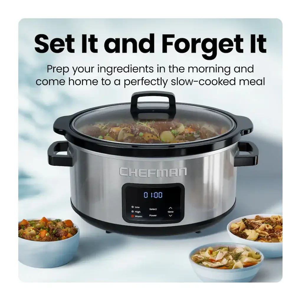 EditionSANI-RJ15-7-SS-D-12747774-02 Chefman RJ15-7-SS-D 7 Quart Digital Slow Cooker with 24-Hour Timer, Auto Warm Function - Stainless Steel