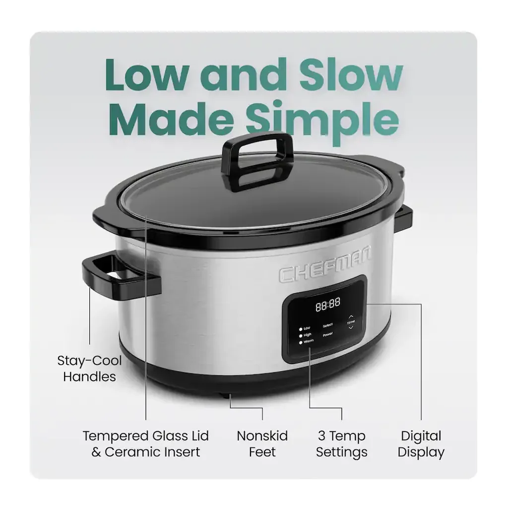 EditionSANI-RJ15-7-SS-D-12747774-06 Chefman RJ15-7-SS-D 7 Quart Digital Slow Cooker with 24-Hour Timer, Auto Warm Function - Stainless Steel