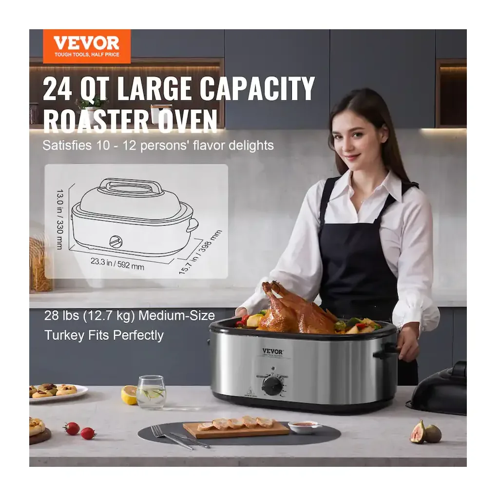 EditionSANI-RO2-10146464-02 VEVOR RO2 Electric Roaster Oven, 24 QT Turkey Roaster Oven with Self-Basting Lid, 1450W Roaster Oven with Defrost & Warm Function - Silver