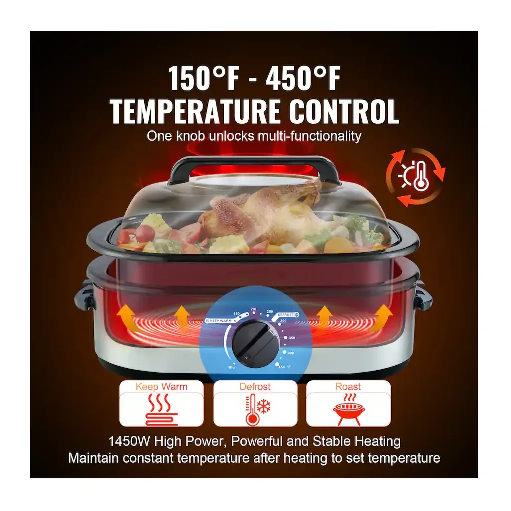 EditionSANI-RO2-10146464-04 VEVOR RO2 Electric Roaster Oven, 24 QT Turkey Roaster Oven with Self-Basting Lid, 1450W Roaster Oven with Defrost & Warm Function - Silver