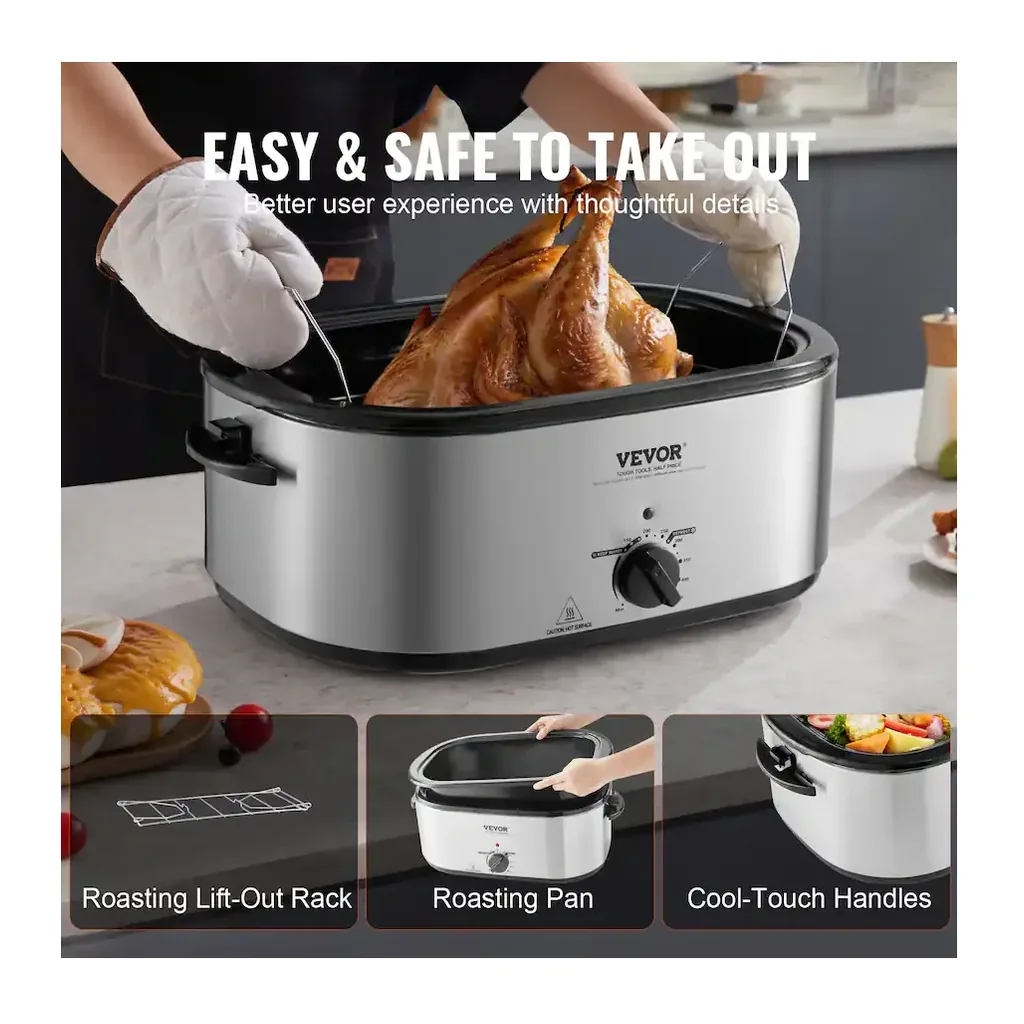 EditionSANI-RO2-10146464-05 VEVOR RO2 Electric Roaster Oven, 24 QT Turkey Roaster Oven with Self-Basting Lid, 1450W Roaster Oven with Defrost & Warm Function - Silver