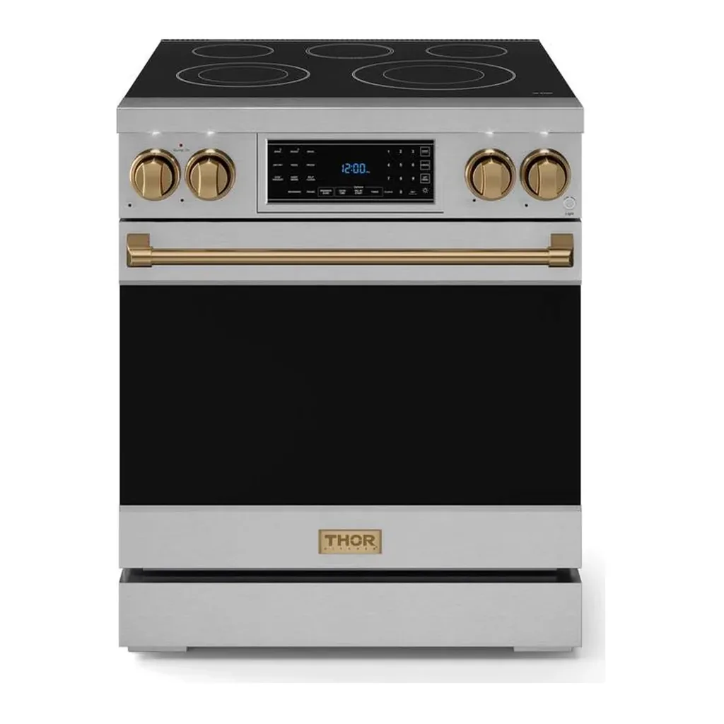 EditionSANI-RSE30-BRZ-6615261-01 Thor Kitchen RSE30-BRZ - 30 in. Wide 5 Elements Gordon Ramsay Series by Thor Kitchen 4.55 Cu. Ft Freestanding Electric Range with Bronze Hardware - Stainless Steel