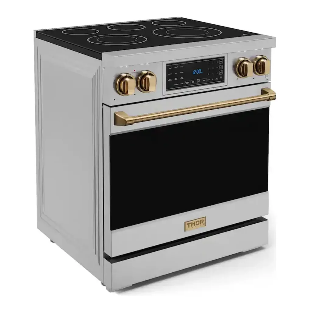 EditionSANI-RSE30-BRZ-6615261-03 Thor Kitchen RSE30-BRZ - 30 in. Wide 5 Elements Gordon Ramsay Series by Thor Kitchen 4.55 Cu. Ft Freestanding Electric Range with Bronze Hardware - Stainless Steel