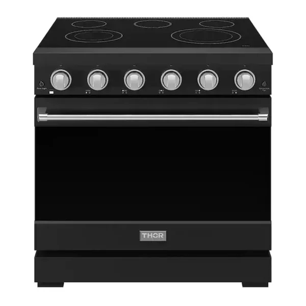 EditionSANI-RSE36PB-SS-6670699-01 Thor Kitchen RSE36PB-SS - 36 in. Wide 5 Elements Gordon Ramsay Series by Thor Kitchen 6.0 Cu.Ft Freestanding Electric Range with Stainless Handles - Black