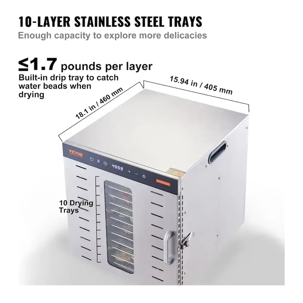 EditionSANI-VEVOR-Food-Dehydrator-Machine-10-Stainless-Steel-Trays-1000W-Electric-Food-Dryer-with-Digital-Adjustable-13087539-03 VEVOR Food Dehydrator Machine, 10 Stainless Steel Trays, 1000W Electric Food Dryer with Digital Adjustable Timer & Temperature — Silver