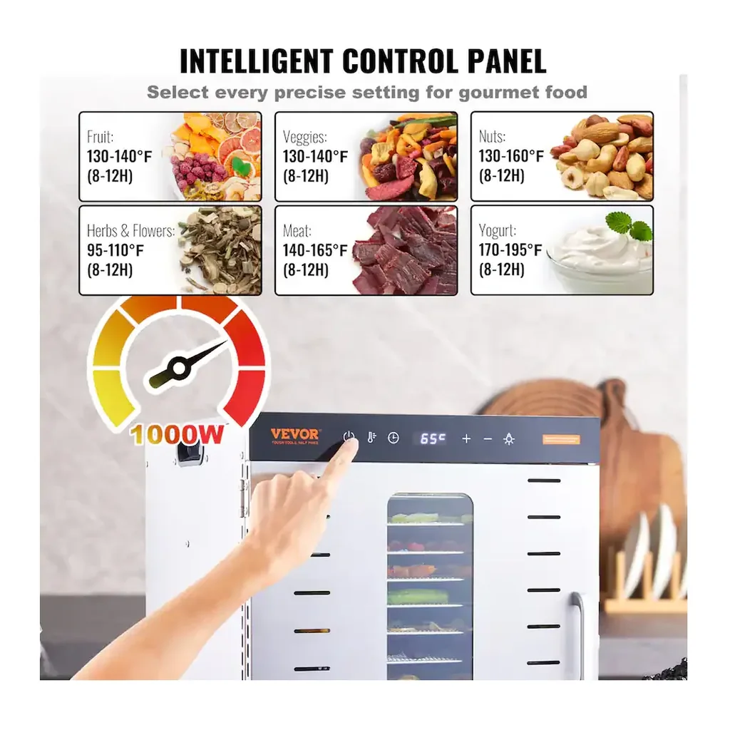 EditionSANI-VEVOR-Food-Dehydrator-Machine-10-Stainless-Steel-Trays-1000W-Electric-Food-Dryer-with-Digital-Adjustable-13087539-04 VEVOR Food Dehydrator Machine, 10 Stainless Steel Trays, 1000W Electric Food Dryer with Digital Adjustable Timer & Temperature — Silver