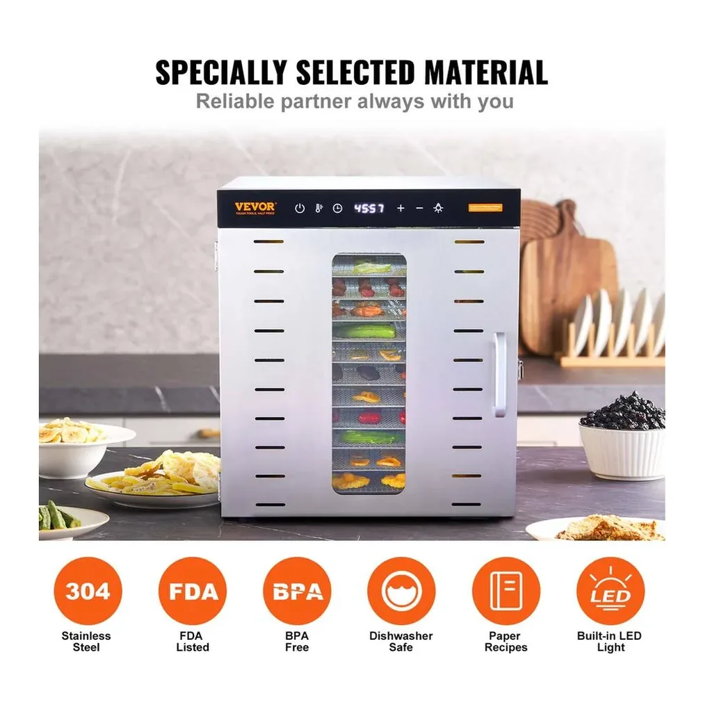 EditionSANI-VEVOR-Food-Dehydrator-Machine-10-Stainless-Steel-Trays-1000W-Electric-Food-Dryer-with-Digital-Adjustable-13087539-05 VEVOR Food Dehydrator Machine, 10 Stainless Steel Trays, 1000W Electric Food Dryer with Digital Adjustable Timer & Temperature — Silver