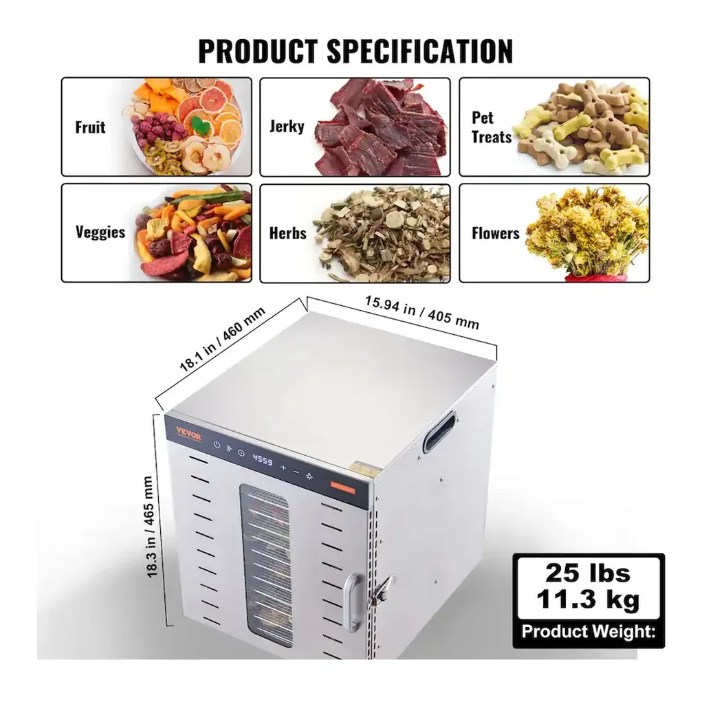 EditionSANI-VEVOR-Food-Dehydrator-Machine-10-Stainless-Steel-Trays-1000W-Electric-Food-Dryer-with-Digital-Adjustable-13087539-07 VEVOR Food Dehydrator Machine, 10 Stainless Steel Trays, 1000W Electric Food Dryer with Digital Adjustable Timer & Temperature — Silver