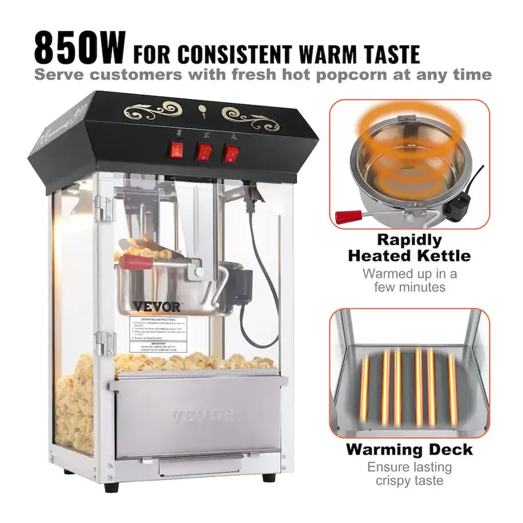 EditionSANI-VEVOR-Popcorn-Maker-850W-Popcorn-Popper-Machine-8-Oz-Kettle-Makes-48-Cups-per-Batch-Countertop-Popcorn-Ma-13022532-04 VEVOR Popcorn Maker, 850W Popcorn Popper Machine, 8 Oz Kettle Makes 48 Cups per Batch, Countertop Popcorn Maker — Black