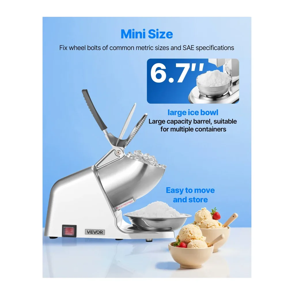 EditionSANI-VEVOR-WF-A109-10139813-03 VEVOR WF-A109 4-Blade Electric Ice Crusher, 286 lbs./hr. – Silver