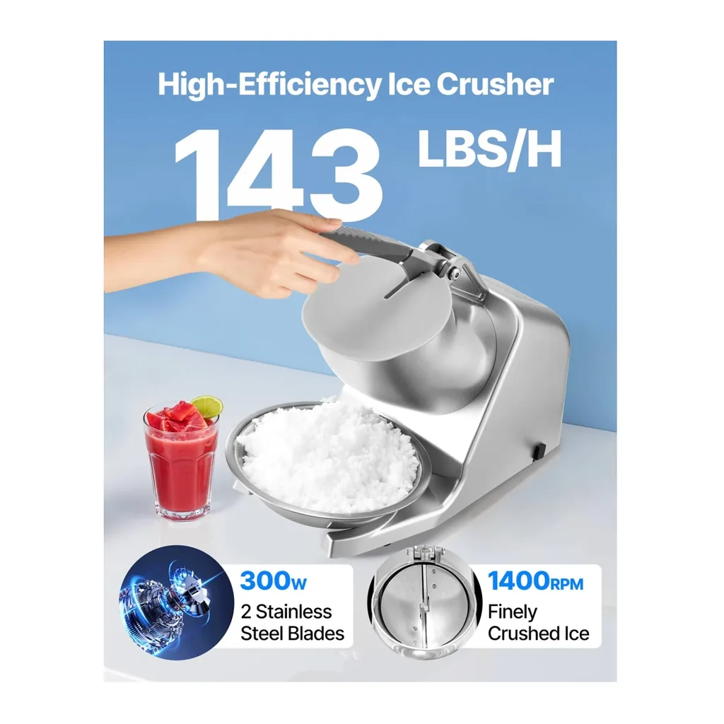 EditionSANI-VEVOR-WF-A109-10139820-02 VEVOR WF-A109 2-Blade Electric Ice Crusher, 143 lbs./hr. – Silver