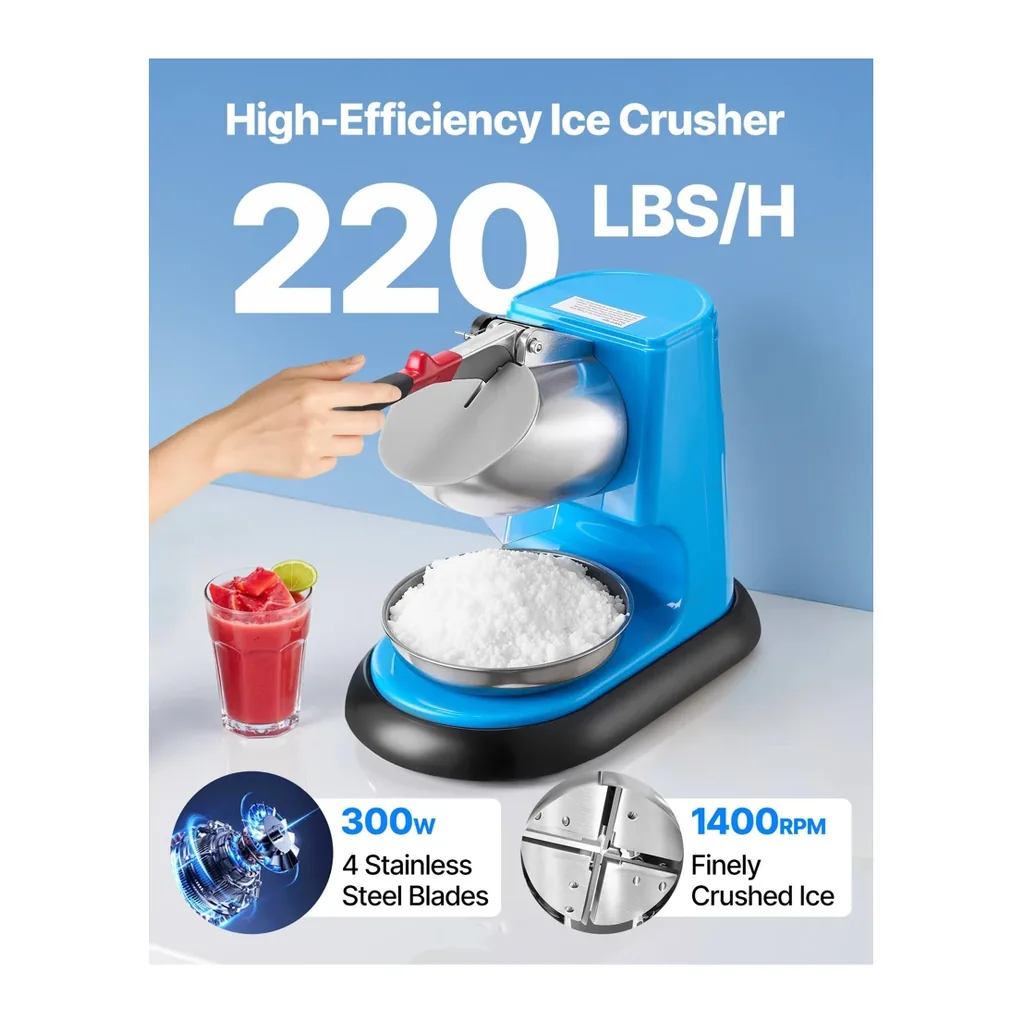 EditionSANI-VEVOR-WF-A168-10139787-02 VEVOR WF-A168 4-Blade Electric Ice Crusher, 220 lbs./hr. – Blue