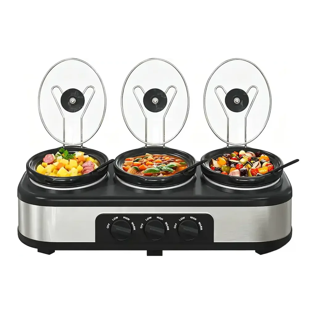EditionSANI-WBS-843-13038502-01 Forest'nSky - Triple Slow Cooker with 3 x 1.5 QT Removable Ceramic Pots,3 Temperature Settings - Silver – product view 1