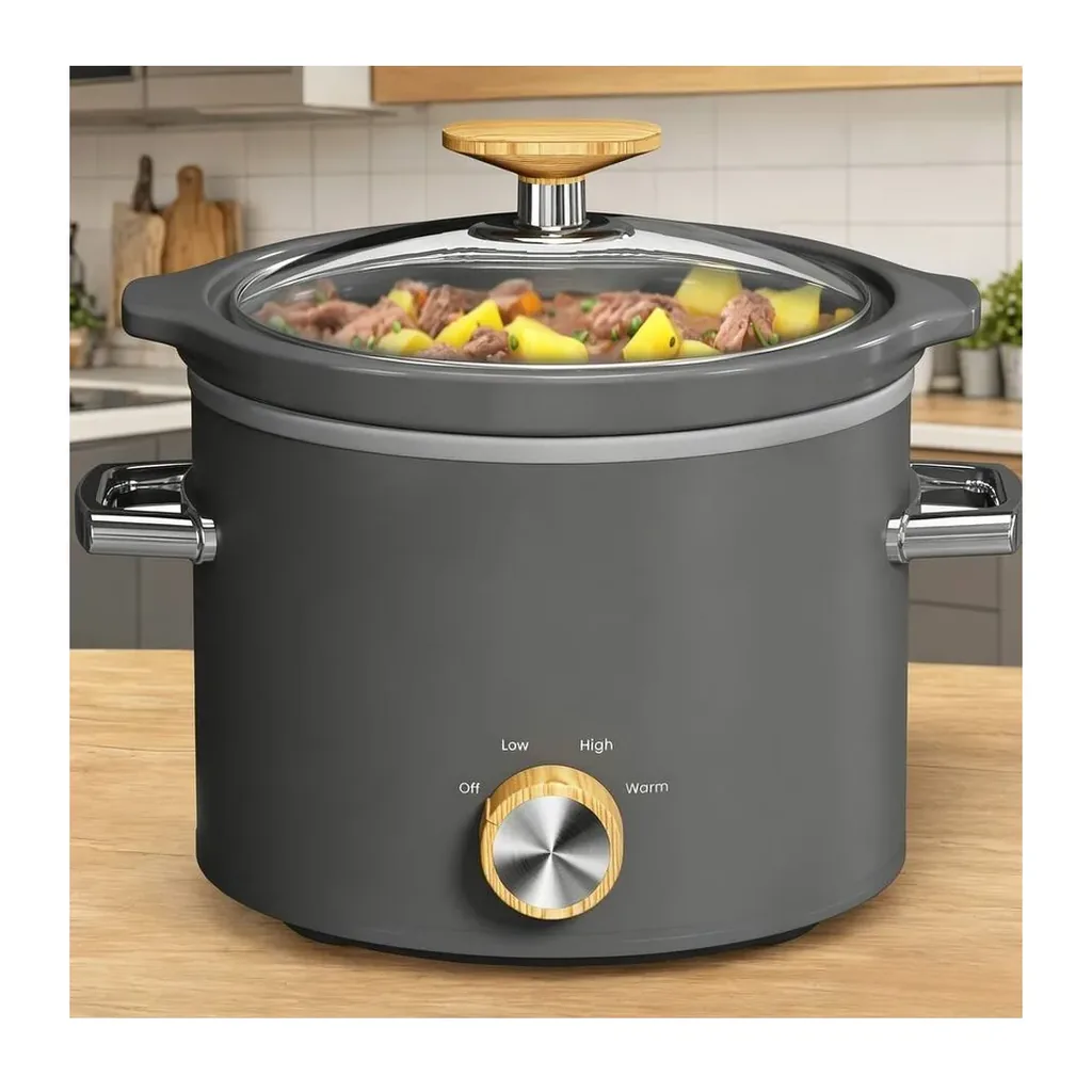 Forest'nSky - Grey 2 Quart Slow Cooker with Removable Ceramic Pot,3 Heating Settings & Dishwasher Safe Glass Lid - Gray – product image 3 Forest'nSky - Grey 2 Quart Slow Cooker with Removable Ceramic Pot,3 Heating Settings & Dishwasher Safe Glass Lid - Gray – product view 3