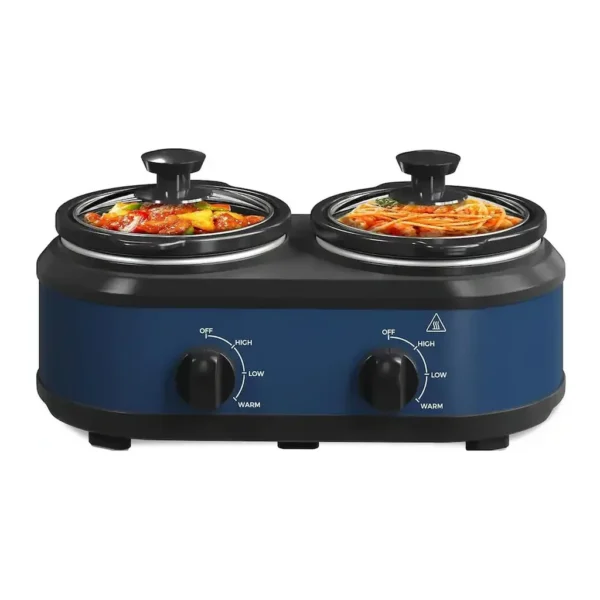 Forest'nSky - 2 x 1.25 Quart Double Slow Cooker with Adjustable Temp, Visible Glass Lids - Blue – product image 1 Forest'nSky - 2 x 1.25 Quart Double Slow Cooker with Adjustable Temp, Visible Glass Lids - Blue – product view 1
