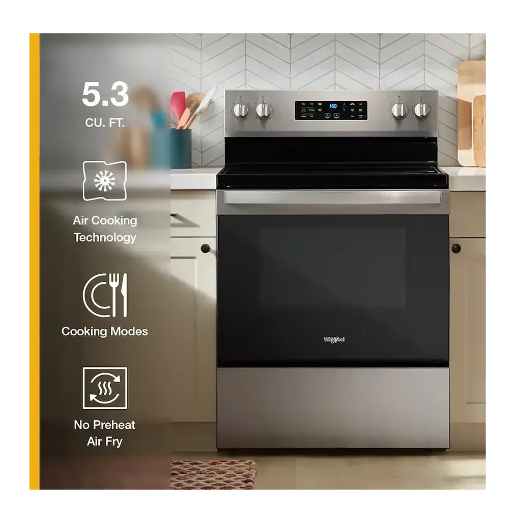 EditionSANI-WFES4530SV-6649197-04 Whirlpool - 30 in. Wide 5 element 5.3 cu. ft. Freestanding Electric Range with Air Cooking Technology and Steam Clean