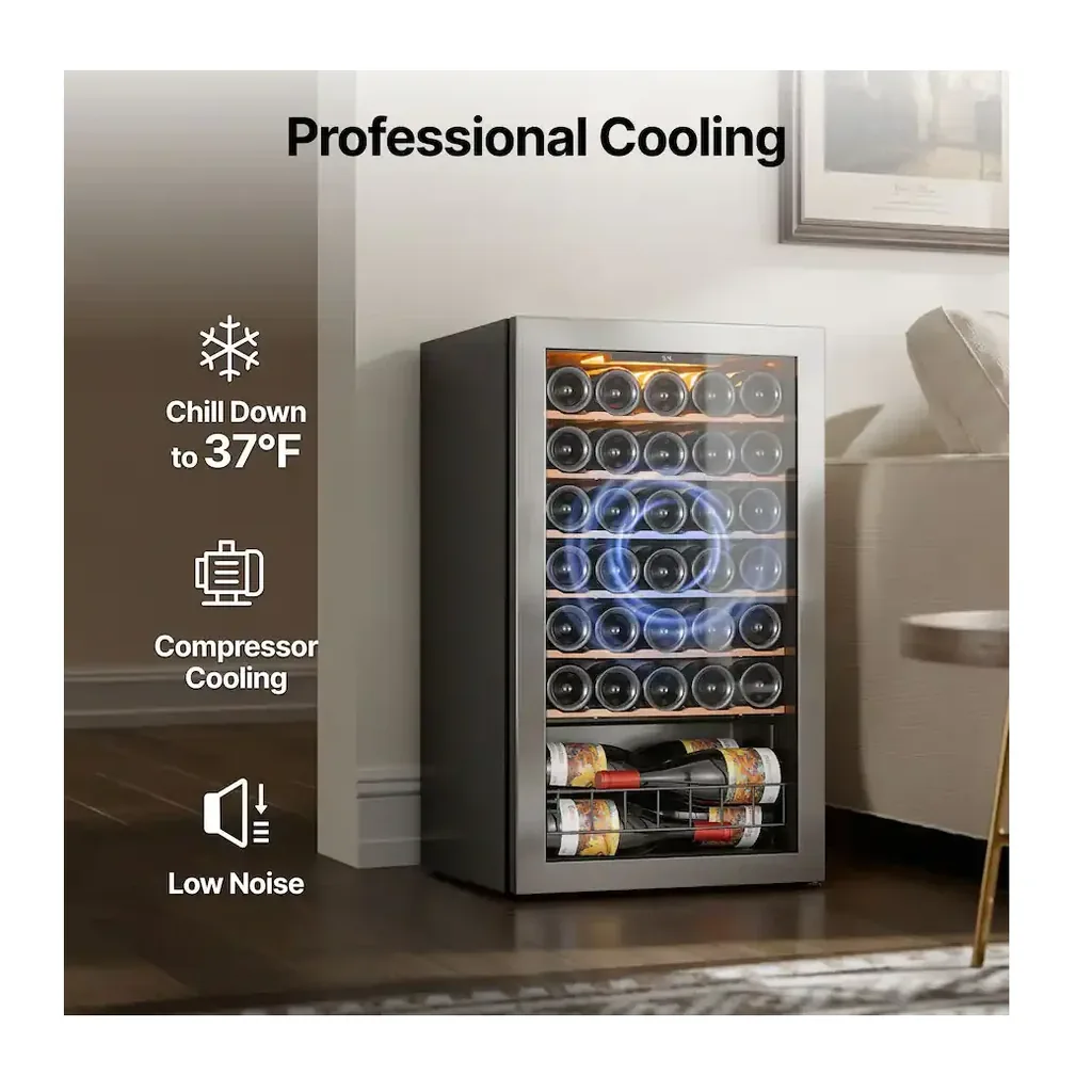 EditionSANI-ca-lefort-clf-wsjc95-25us-10754600-06 Ca'Lefort CLF-WSJC95-25US — 32-Bottle Freestanding Wine Refrigerator with Three-Color LED Lighting — Black