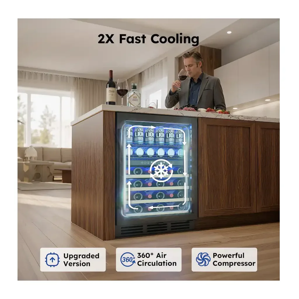 EditionSANI-simzlife-br012-150bl-12818808-02 SIMZLIFE BR012-150BL — Dual-Zone Wine and Beverage Cooler, 30 Bottles and 63 Cans — Black