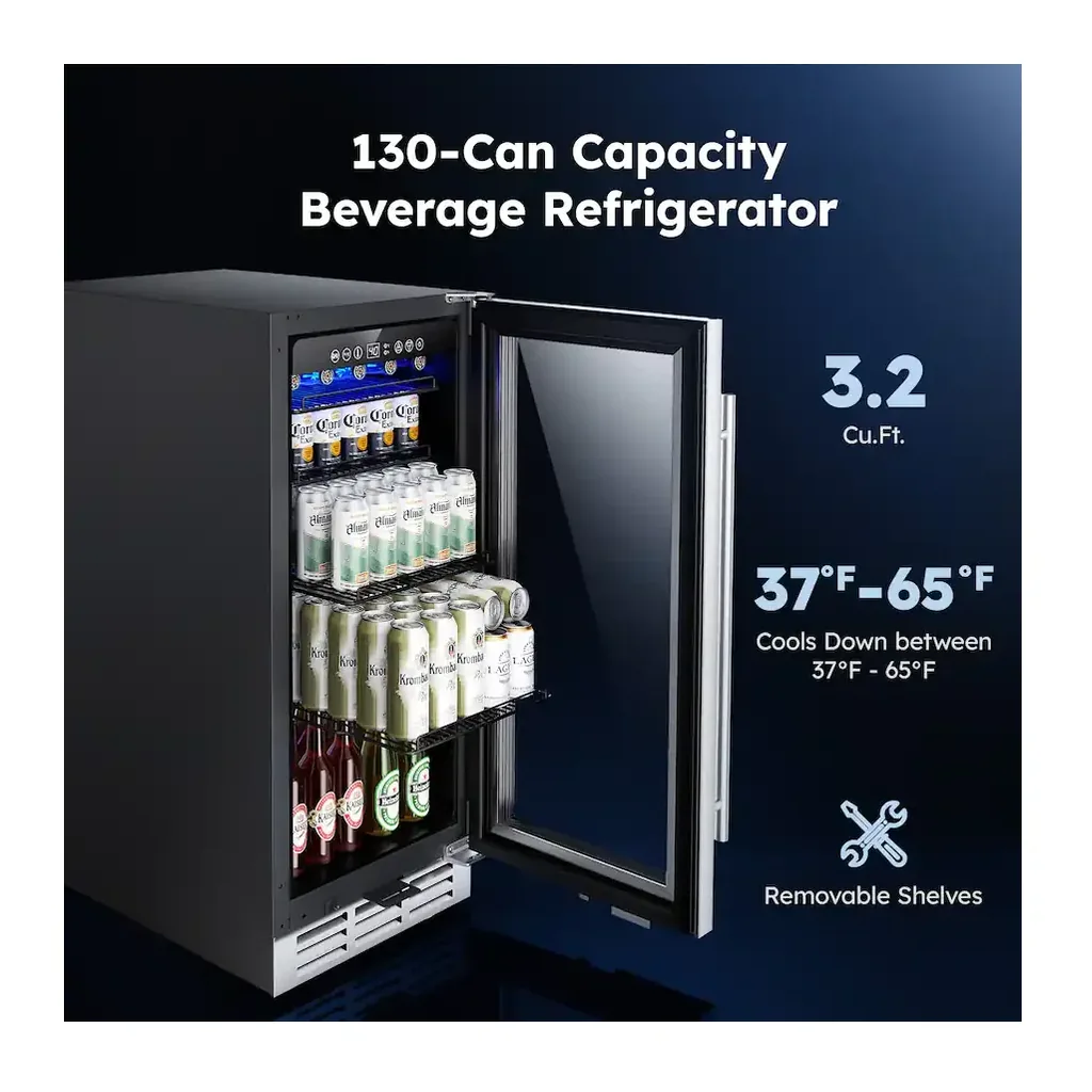 EditionSANI-simzlife-bru-03-11097900-02 SIMZLIFE BRU-03 — 130-Can 15-Inch Built-In Beverage Refrigerator — Silver