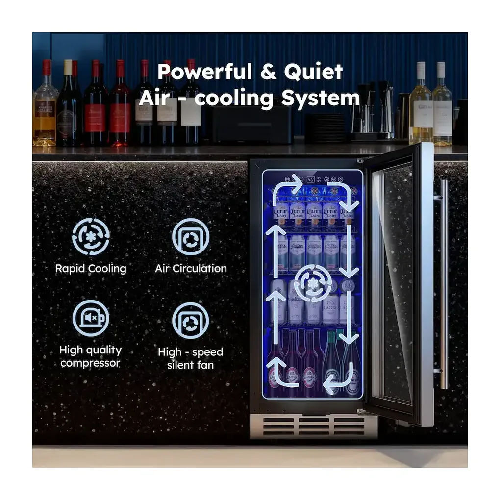 EditionSANI-simzlife-bru-03-11097900-05 SIMZLIFE BRU-03 — 130-Can 15-Inch Built-In Beverage Refrigerator — Silver