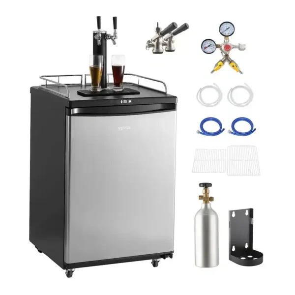 EditionSANI-vevor-bf163-2-12499877-01 VEVOR BF163-2 — Dual-Tap Full-Size Kegerator with CO2 Cylinder and Drip Tray — Black/Gray