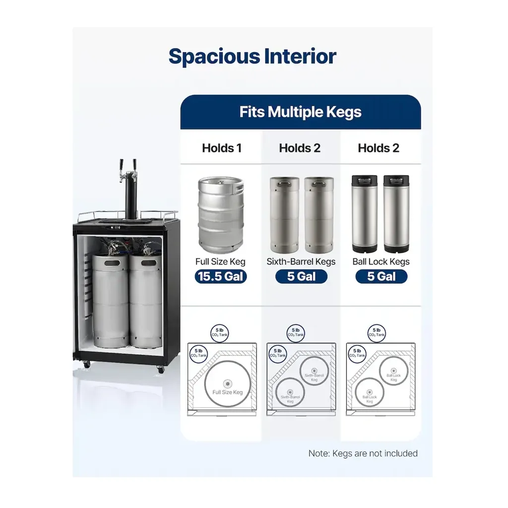 EditionSANI-vevor-bf163-2-12499877-03 VEVOR BF163-2 — Dual-Tap Full-Size Kegerator with CO2 Cylinder and Drip Tray — Black/Gray