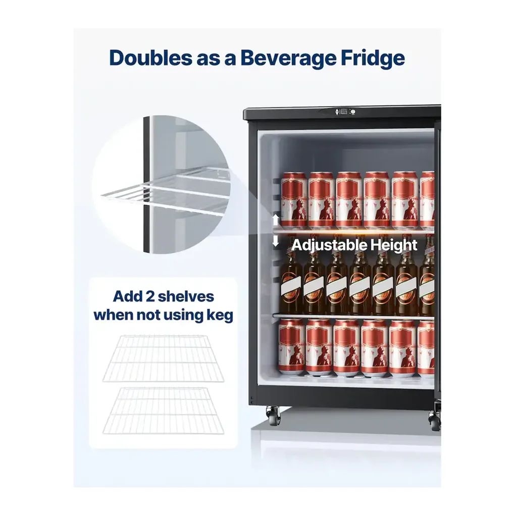 EditionSANI-vevor-bf163-2-12499877-06 VEVOR BF163-2 — Dual-Tap Full-Size Kegerator with CO2 Cylinder and Drip Tray — Black/Gray