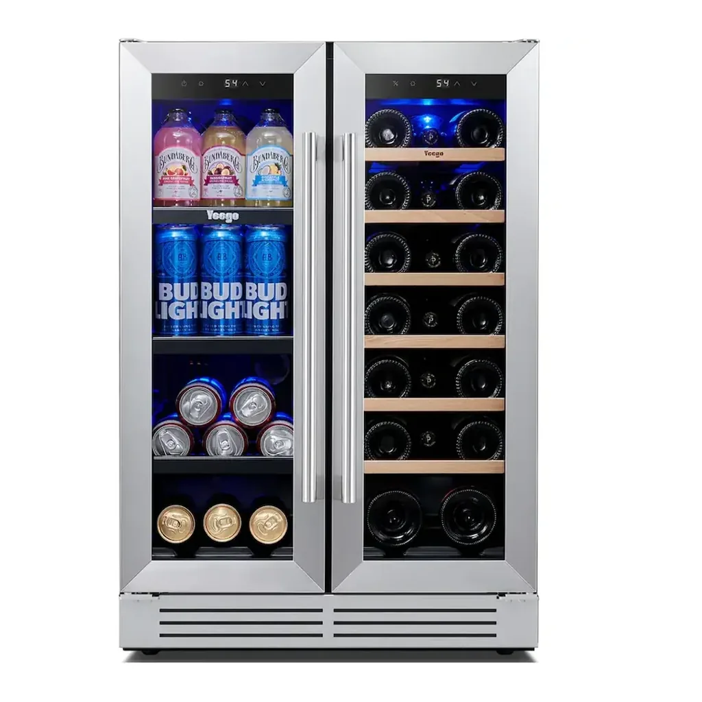 EditionSANI-yeego-bb-yg-wf24-23us-10130493-01 Yeego BB-YG-WF24-23US — 24-Inch Dual-Zone Wine and Beverage Cooler, 20 Bottles and 60 Cans — Stainless Steel