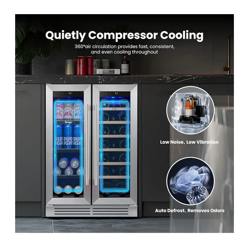 EditionSANI-yeego-bb-yg-wf24-23us-10130493-04 Yeego BB-YG-WF24-23US — 24-Inch Dual-Zone Wine and Beverage Cooler, 20 Bottles and 60 Cans — Stainless Steel