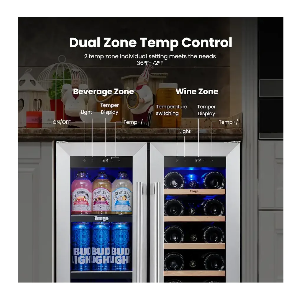 EditionSANI-yeego-bb-yg-wf24-23us-10130493-06 Yeego BB-YG-WF24-23US — 24-Inch Dual-Zone Wine and Beverage Cooler, 20 Bottles and 60 Cans — Stainless Steel