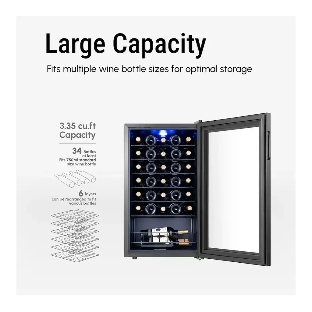EditionSANI-yeego-mj-yg-wsjc95-25us-12827655-03 Yeego MJ-YG-WSJC95-25US — 34-Bottle Freestanding Wine Refrigerator with Digital Controls — Black