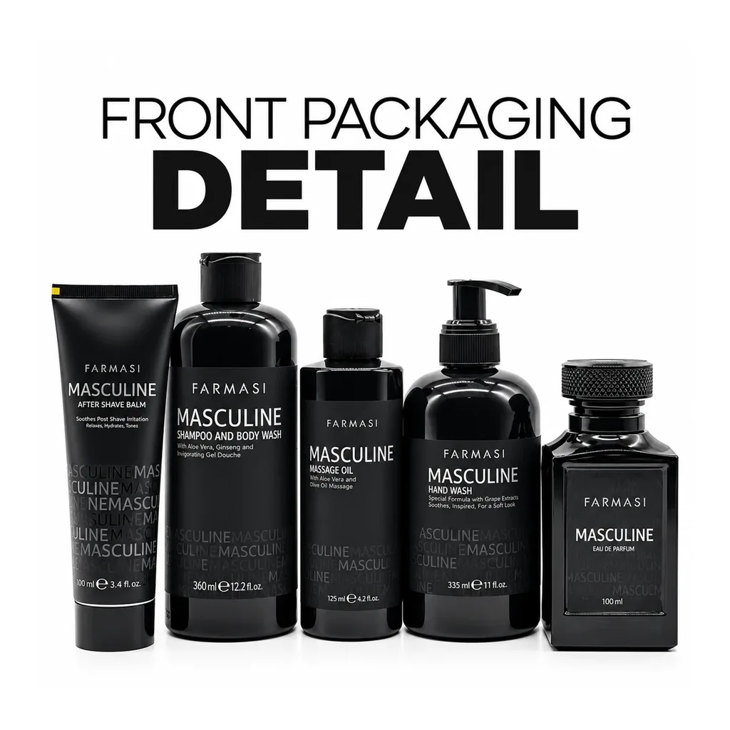 FARMASI Masculine Set – Front packaging detail of the five included products FARMASI Masculine Set – Front packaging detail of the five included products