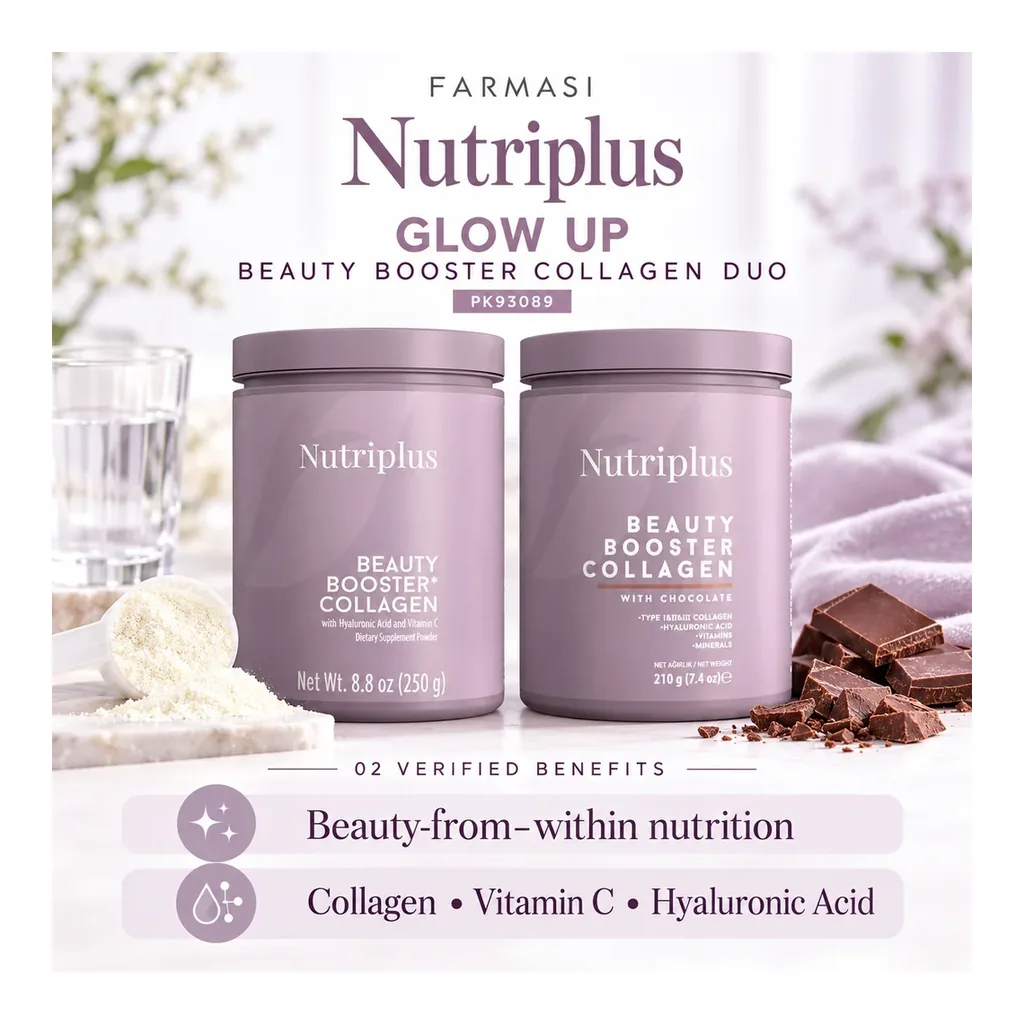FARMASI Glow Up Collagen Duo – Unflavored and Chocolate – benefits FARMASI Nutriplus Glow Up Collagen Duo, unflavored 250 g and chocolate 210 g, benefits