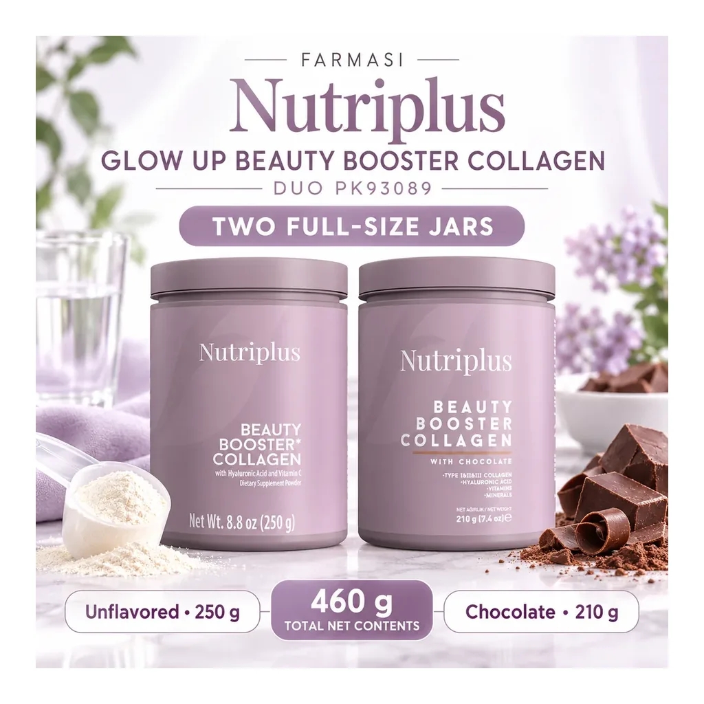FARMASI Glow Up Collagen Duo – Unflavored and Chocolate – features FARMASI Nutriplus Glow Up Collagen Duo, unflavored 250 g and chocolate 210 g, features