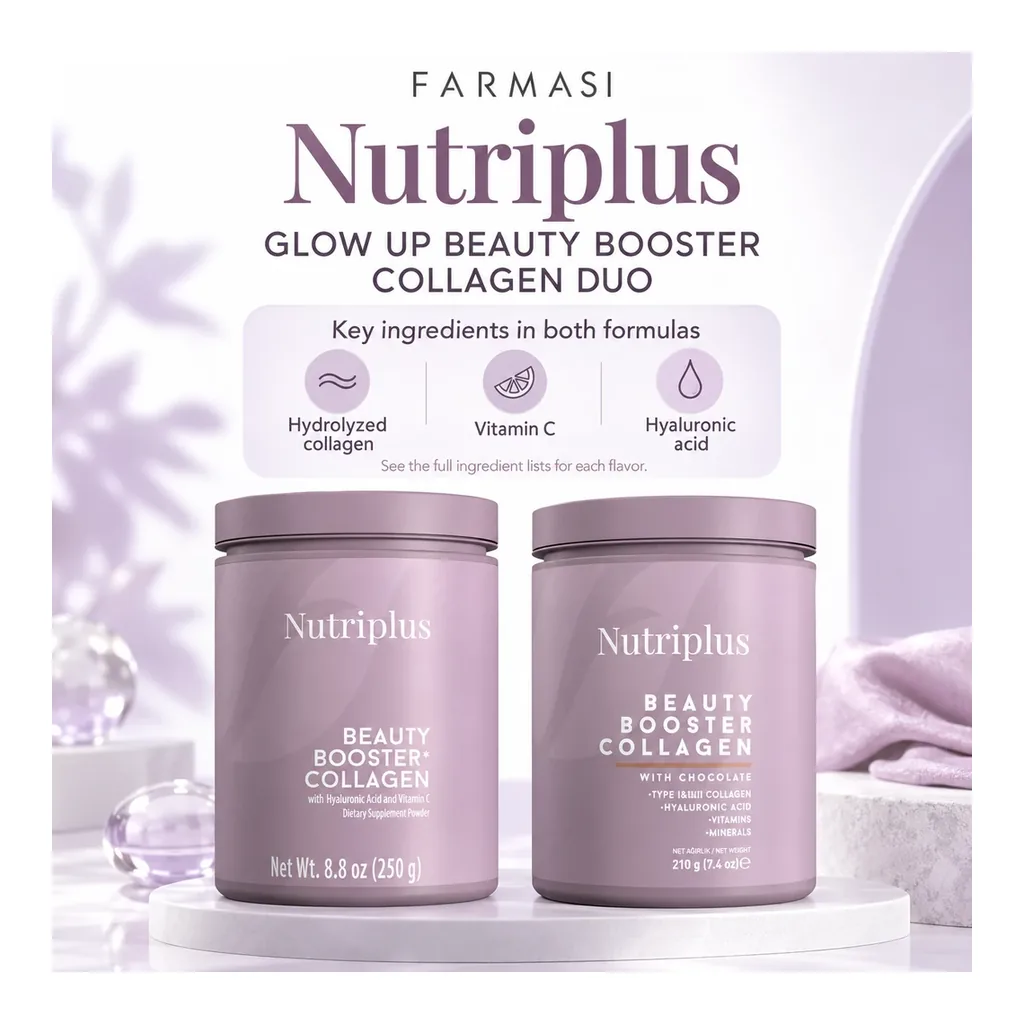 FARMASI Glow Up Collagen Duo – Unflavored and Chocolate – ingredients FARMASI Nutriplus Glow Up Collagen Duo, unflavored 250 g and chocolate 210 g, ingredients
