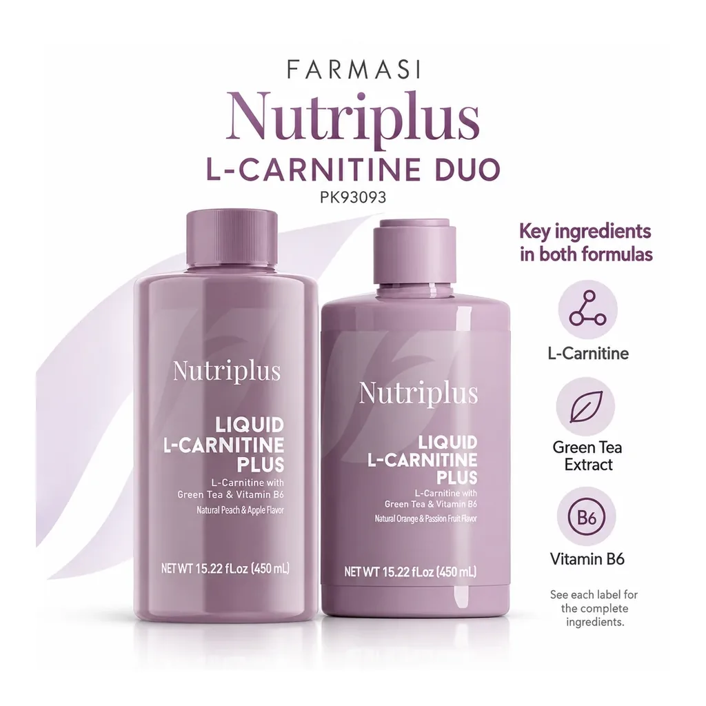 FARMASI Nutriplus L-Carnitine Duo – Key ingredients Nutriplus L-Carnitine Apple & Peach and Orange & Passion Fruit, key ingredients