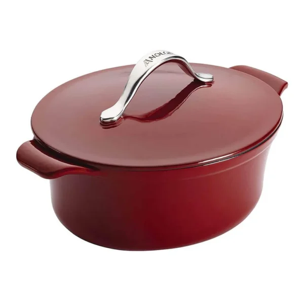 a04da1b9-78b3-46dc-b217-6abcdf1081f2.jpg Anolon - 51819 Vesta 4 Qt. Cast Iron Dish/Casserole Pan with Lid - Paprika Red