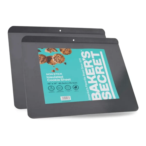 a1595b57-d2ae-4c70-aba8-e9382c137e7c.jpg Baker's Secret - 2pcs Insulated Cookie Sheet Non-stick 16.5"x14.4" Essentials Line Carbon Steel - Dark Gray