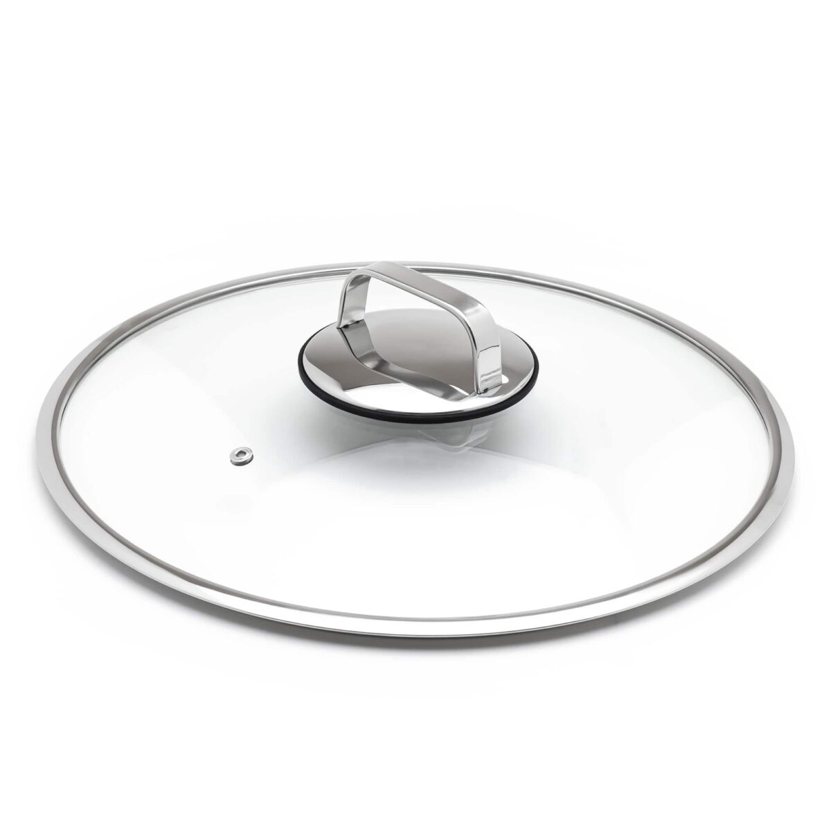 a19db371-0e71-4d42-a833-e6ab4017311a.jpg Livwell - DiamondClad™ 14" Tempered Glass Lid with Silicone Rim, Cool Touch Insulated Handle, Dishwasher Safe – Clear - Silver/Glass